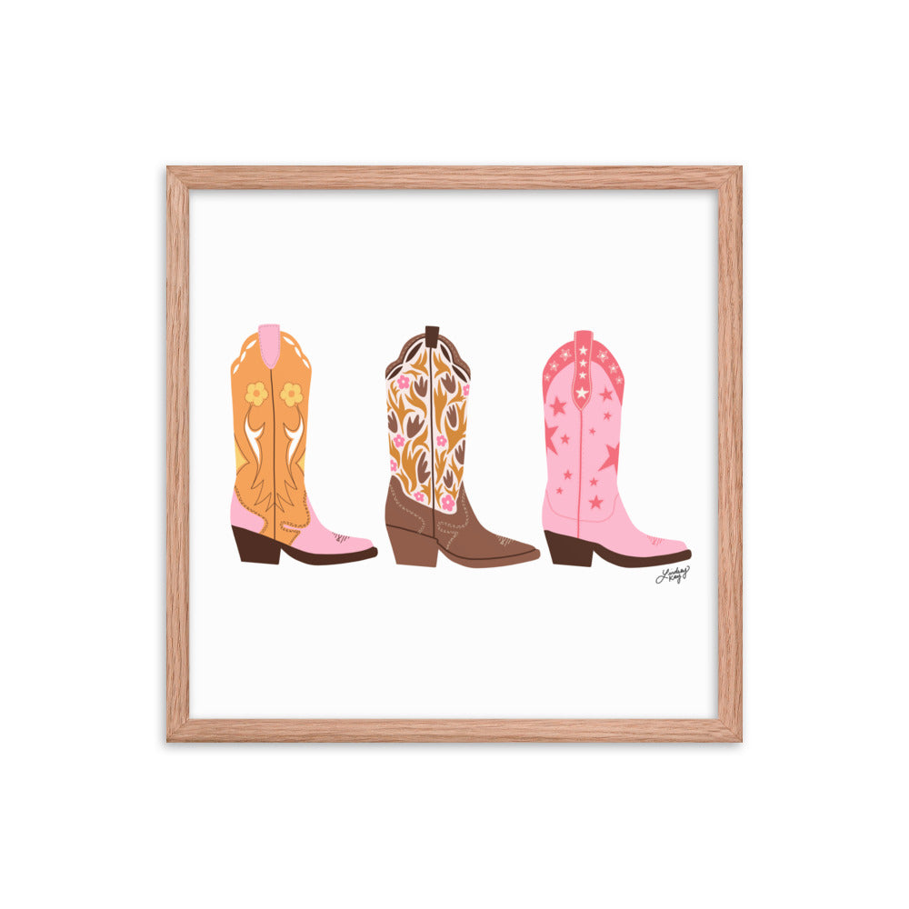 Cowboy Boots Illustration - Framed Matte Print